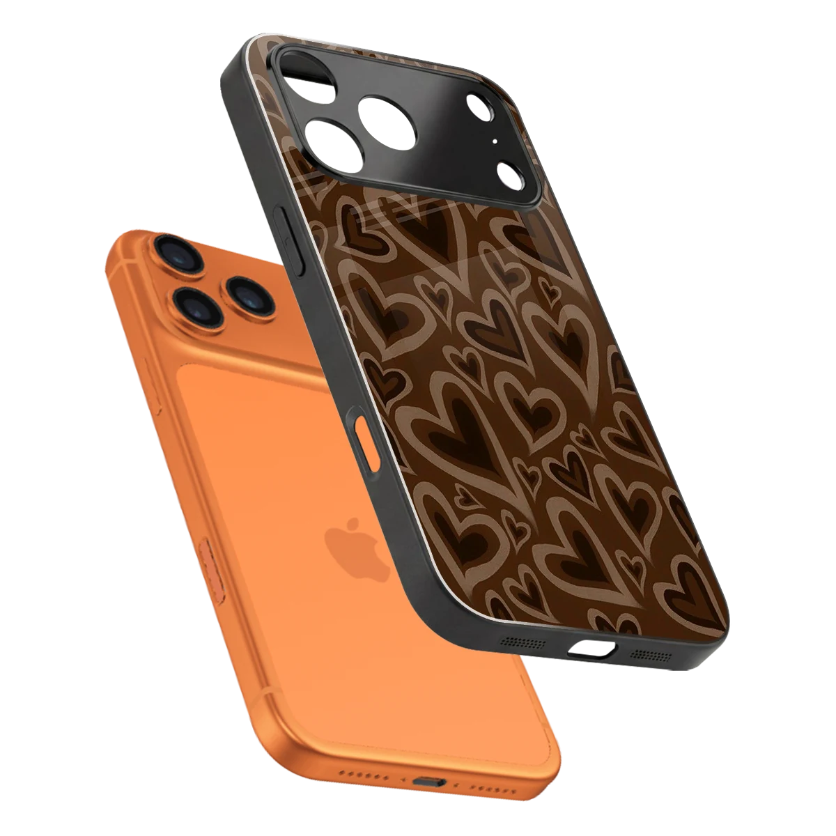 Toasty Brown Hearts sleek iphone 17 pro max cover with tempered glass back and TPU edges