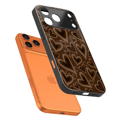Toasty Brown Hearts sleek iphone 17 pro max cover with tempered glass back and TPU edges