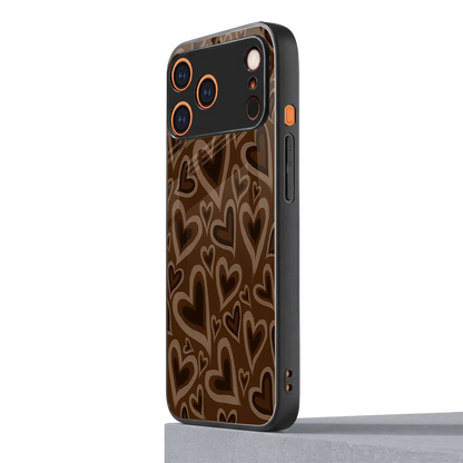 Toasty Brown Hearts iphone 17 pro max mobile cover | shockproof glass phone case
