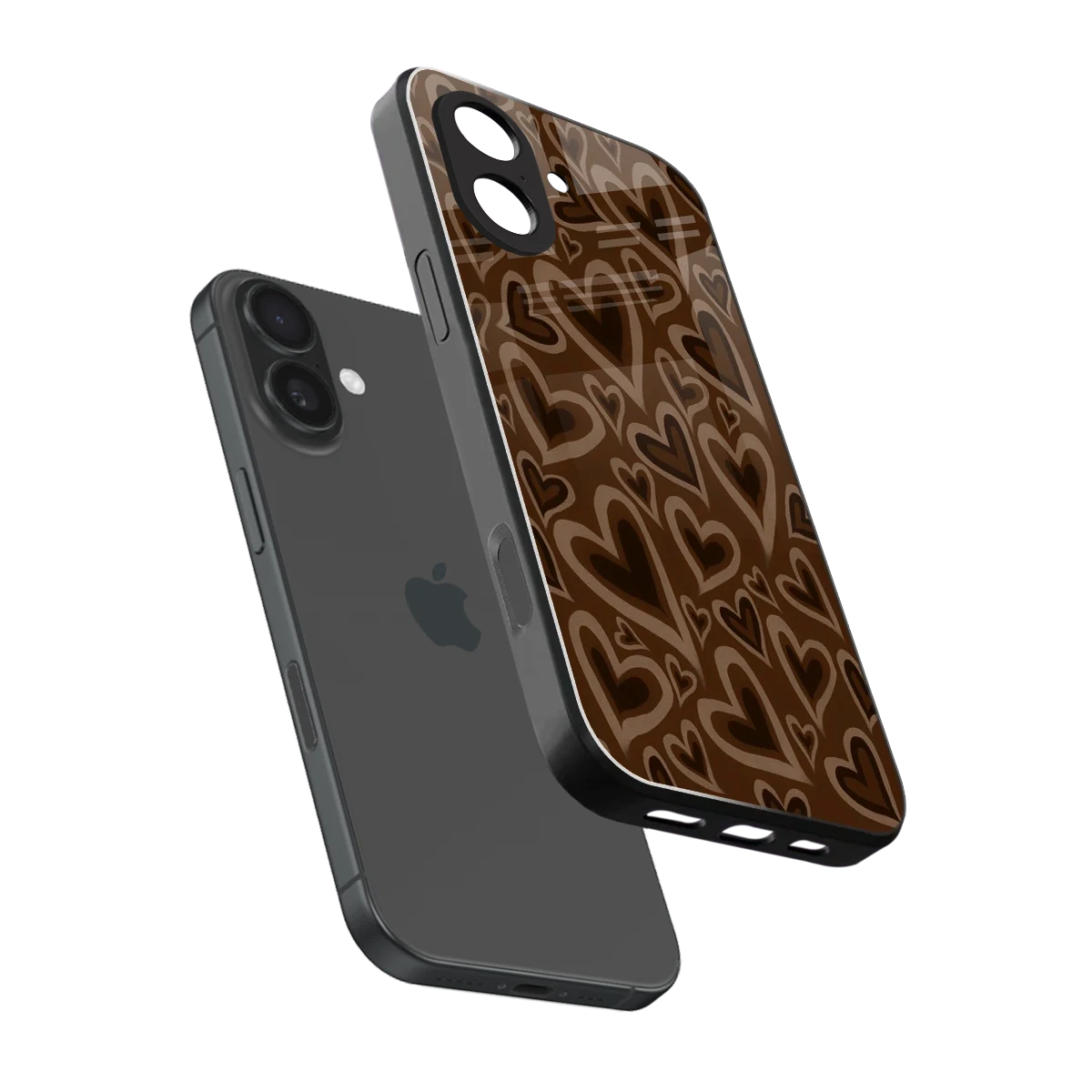 Toasty Brown Hearts sleek iphone 17 cover with tempered glass back and TPU edges