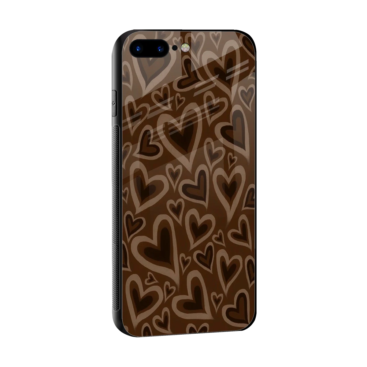 Toasty Brown Hearts sleek iphone 8 plus cover with tempered glass back and TPU edges