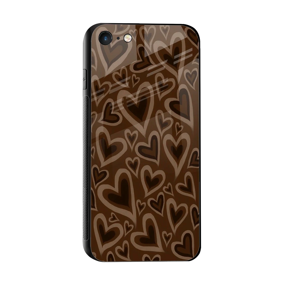Toasty Brown Hearts sleek iphone 7 cover with tempered glass back and TPU edges
