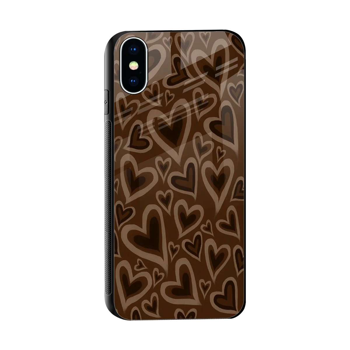 Toasty Brown Hearts sleek iphone x cover with tempered glass back and TPU edges
