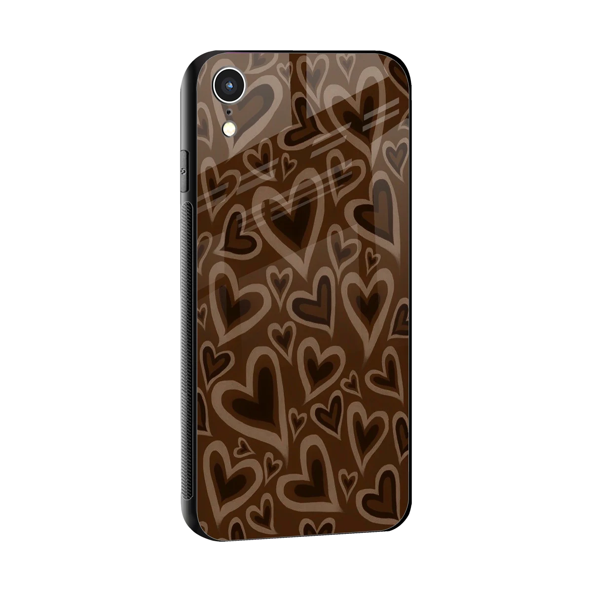 Toasty Brown Hearts sleek iphone xr cover with tempered glass back and TPU edges