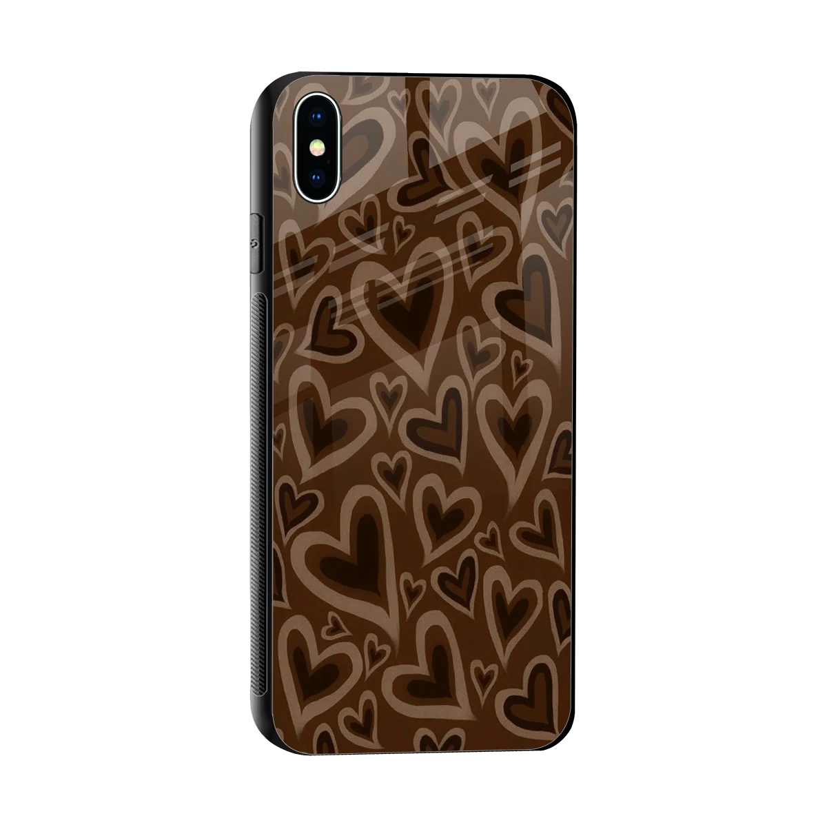 Toasty Brown Hearts sleek iphone xs max cover with tempered glass back and TPU edges
