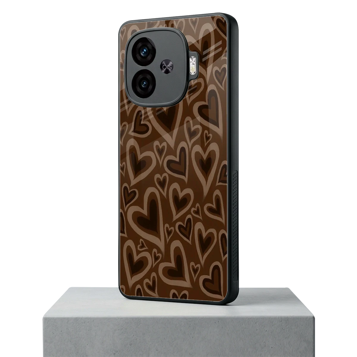 Toasty Brown Hearts iqoo neo 10r 5g mobile cover | shockproof glass phone case
