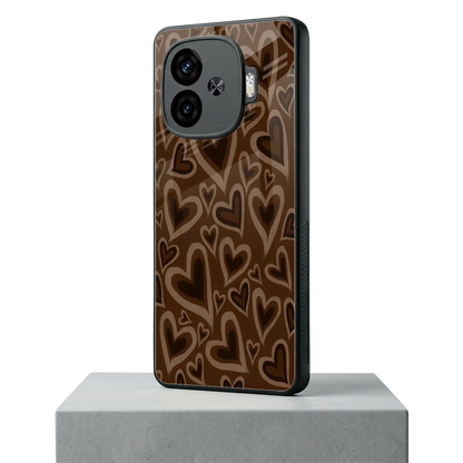 Toasty Brown Hearts iqoo neo 10r 5g mobile cover | shockproof glass phone case