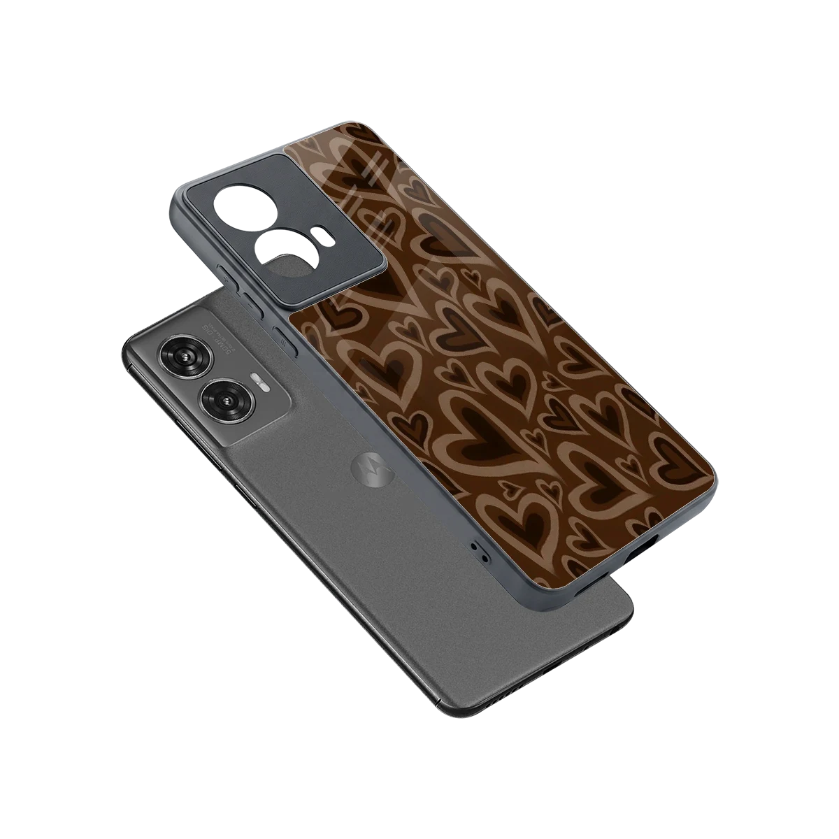 Toasty Brown Hearts sleek motorola edge 50 fusion cover with tempered glass back and TPU edges