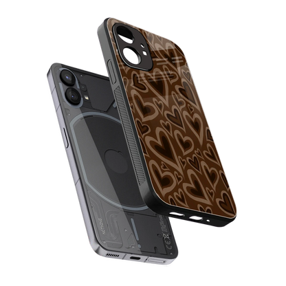 Toasty Brown Hearts sleek nothing phone 1 cover with tempered glass back and TPU edges