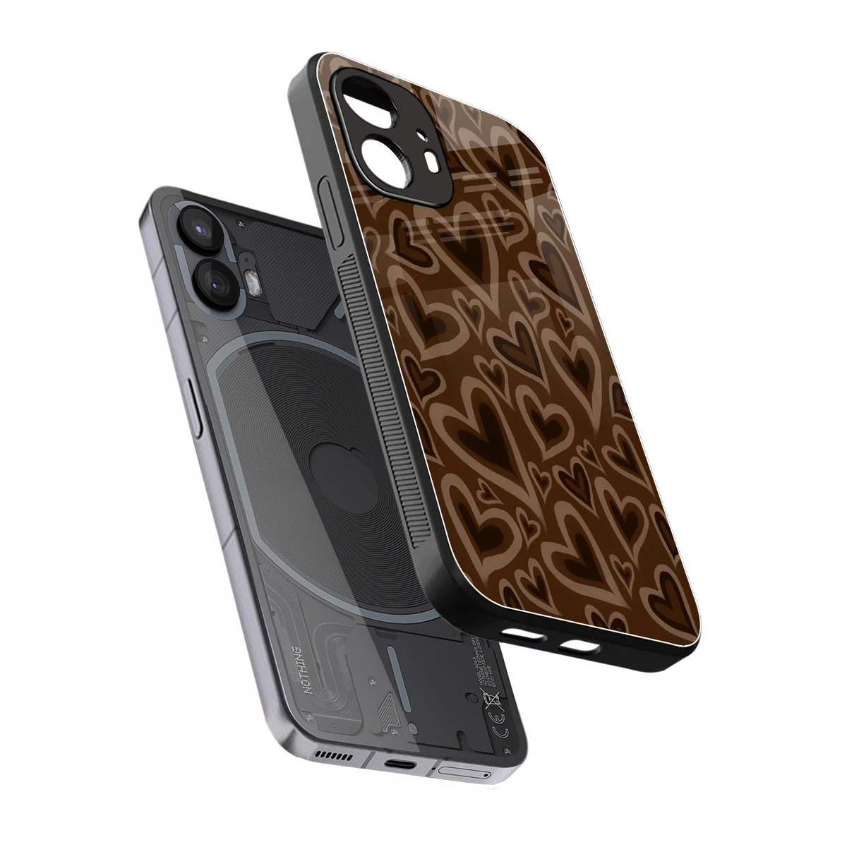 Toasty Brown Hearts sleek nothing phone 2 cover with tempered glass back and TPU edges