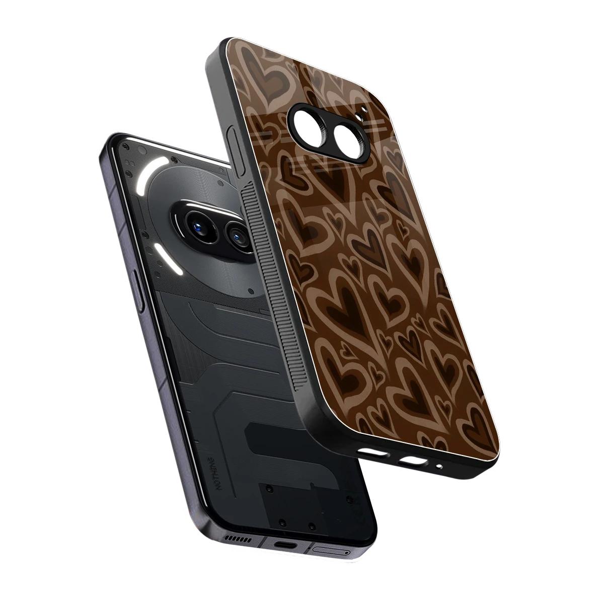 Toasty Brown Hearts sleek nothing phone 2a plus cover with tempered glass back and TPU edges
