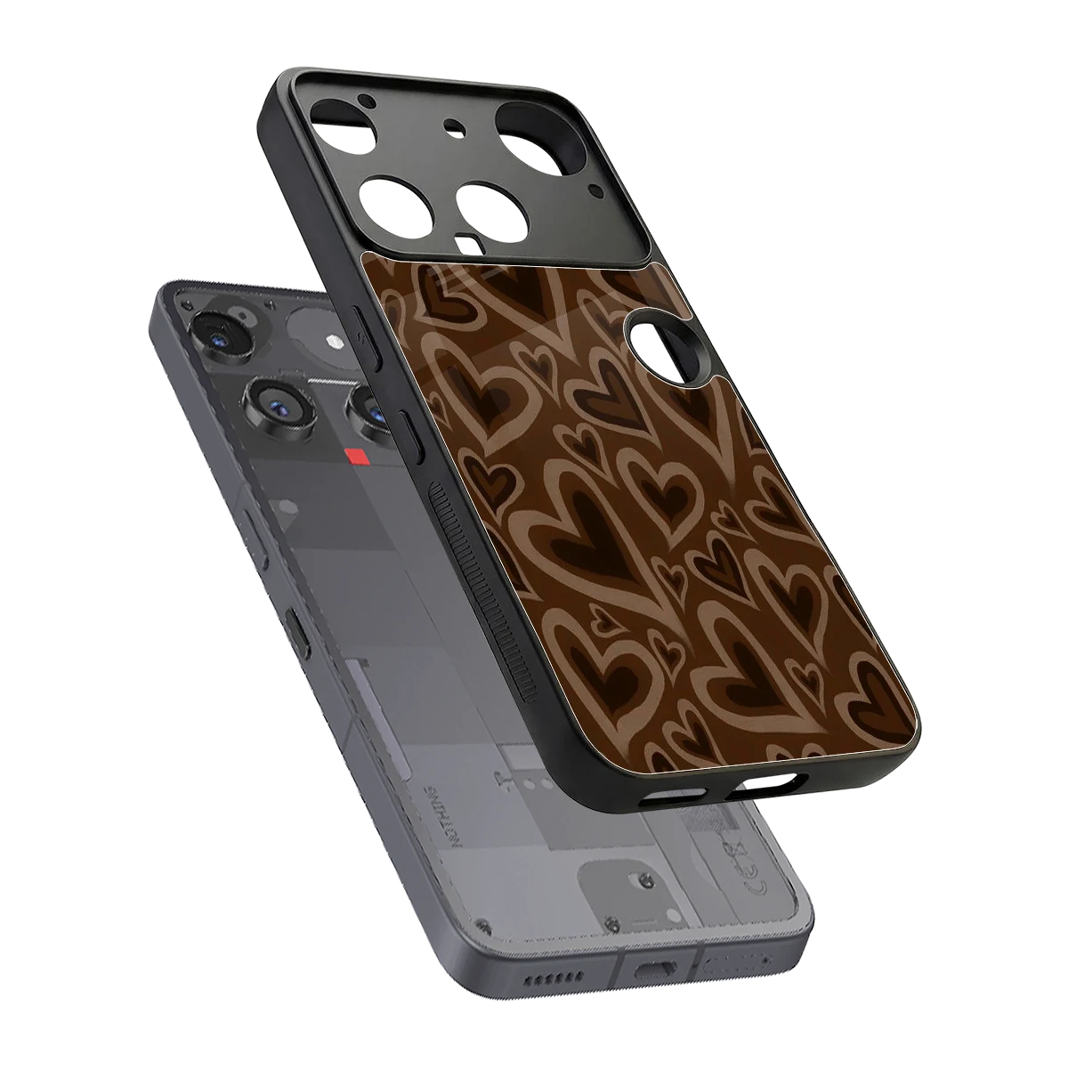 Toasty Brown Hearts sleek nothing phone 3 cover with tempered glass back and TPU edges