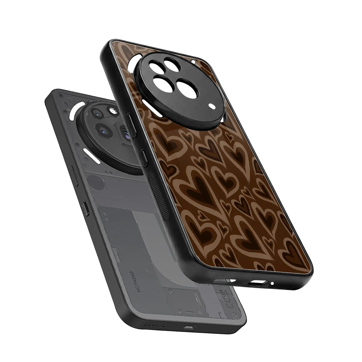 Toasty Brown Hearts sleek nothing phone 3a pro cover with tempered glass back and TPU edges