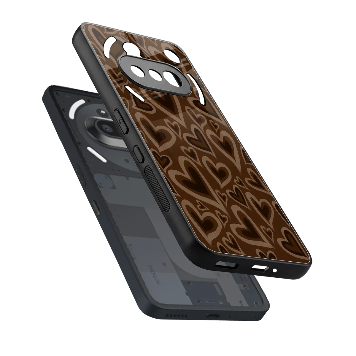 Toasty Brown Hearts sleek nothing phone 3a cover with tempered glass back and TPU edges