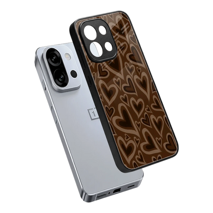 Toasty Brown Hearts sleek oneplus 13s cover with tempered glass back and TPU edges