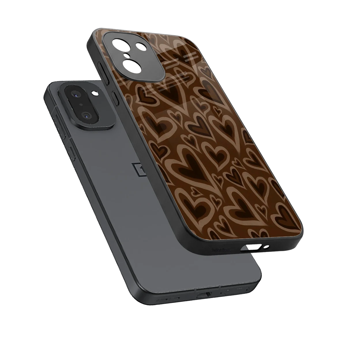 Toasty Brown Hearts sleek oneplus 15r cover with tempered glass back and TPU edges