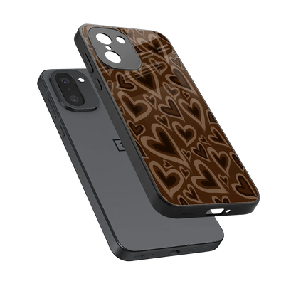 Toasty Brown Hearts sleek oneplus 15r cover with tempered glass back and TPU edges