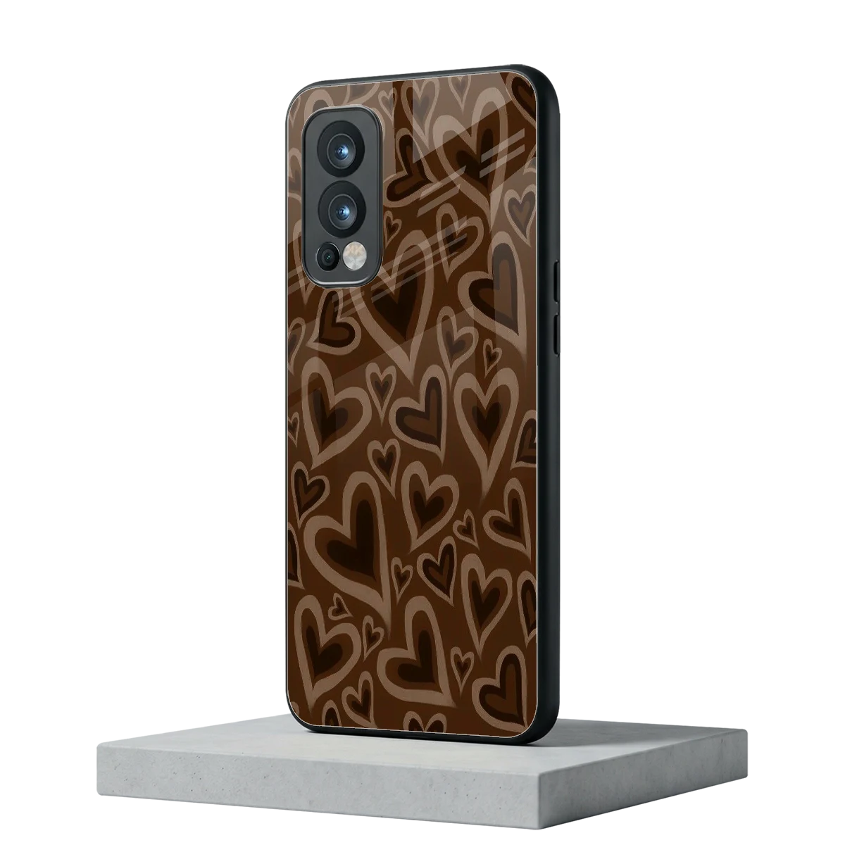 Toasty Brown Hearts oneplus nord 2 mobile cover | shockproof glass phone case