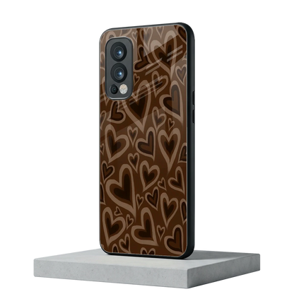 Toasty Brown Hearts oneplus nord 2 mobile cover | shockproof glass phone case