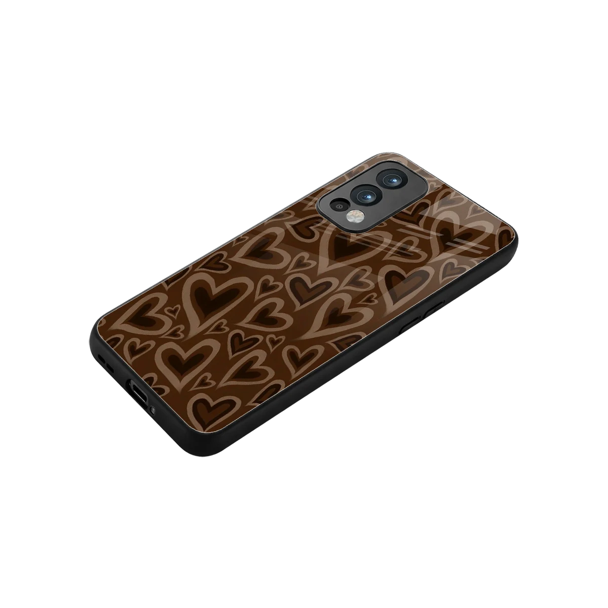 Toasty Brown Hearts stylish phone case for oneplus nord 2 | glossy glass and slim fit