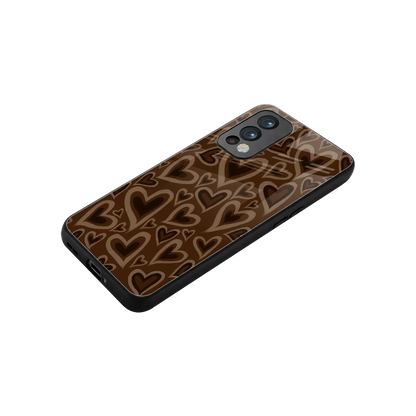 Toasty Brown Hearts stylish phone case for oneplus nord 2 | glossy glass and slim fit