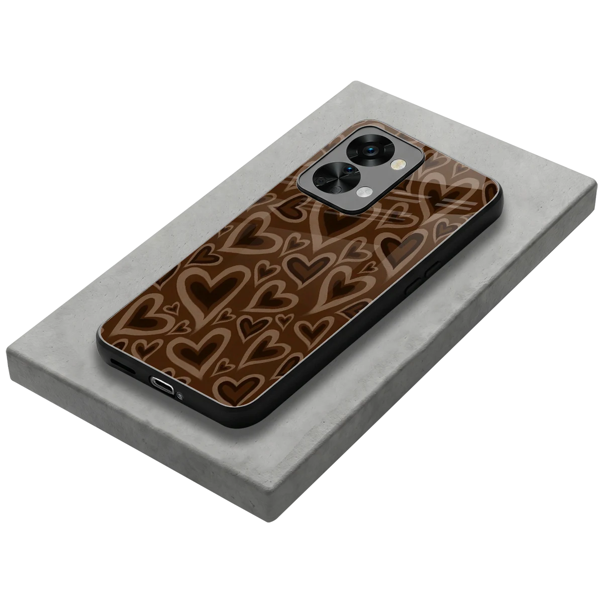 Toasty Brown Hearts stylish phone case for oneplus nord 2t | glossy glass and slim fit