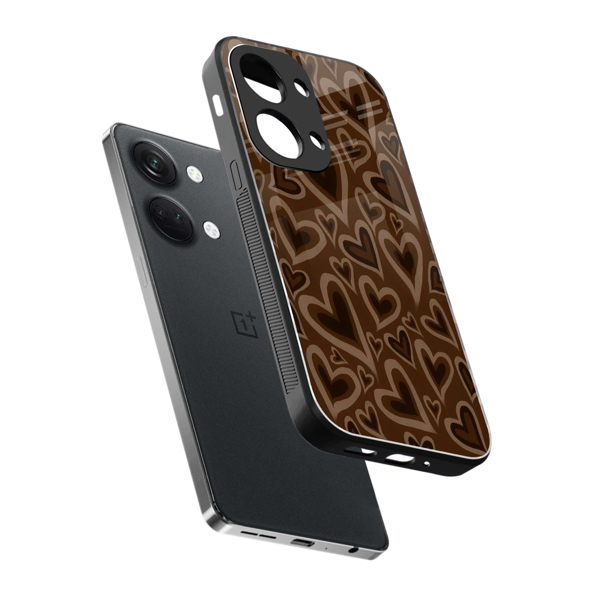 Toasty Brown Hearts sleek oneplus nord 3 cover with tempered glass back and TPU edges