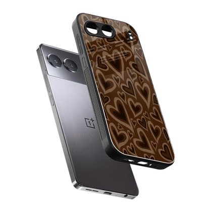 Toasty Brown Hearts sleek oneplus nord 4 cover with tempered glass back and TPU edges