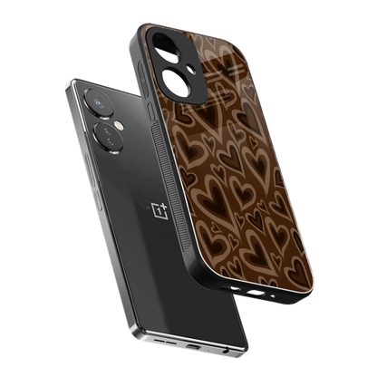 Toasty Brown Hearts sleek oneplus nord ce 3 cover with tempered glass back and TPU edges
