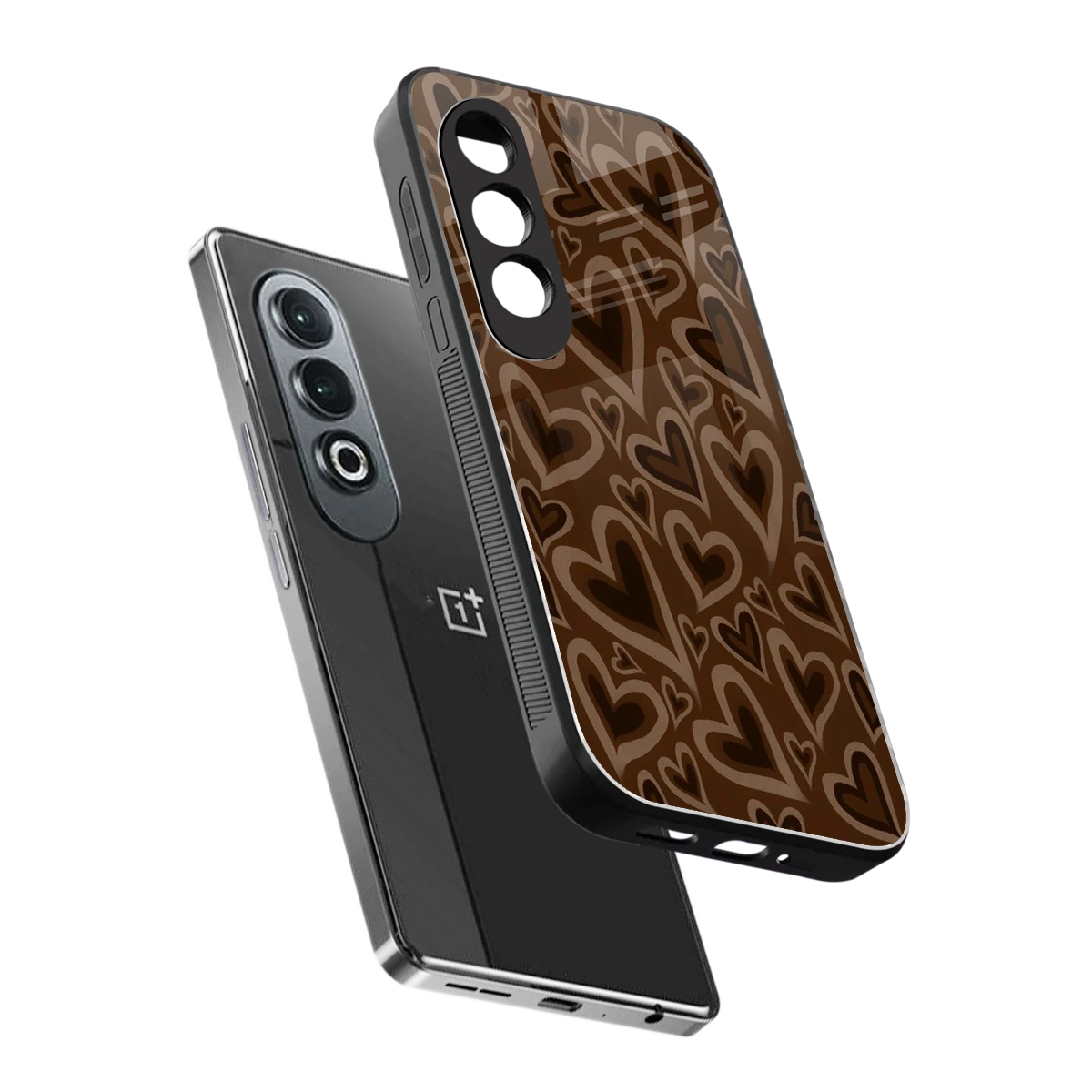 Toasty Brown Hearts sleek oneplus nord ce 4 cover with tempered glass back and TPU edges