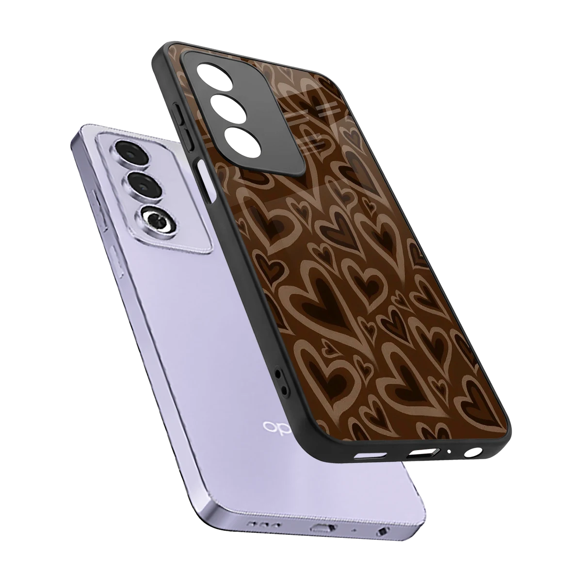 Toasty Brown Hearts sleek oppo a3 pro cover with tempered glass back and TPU edges