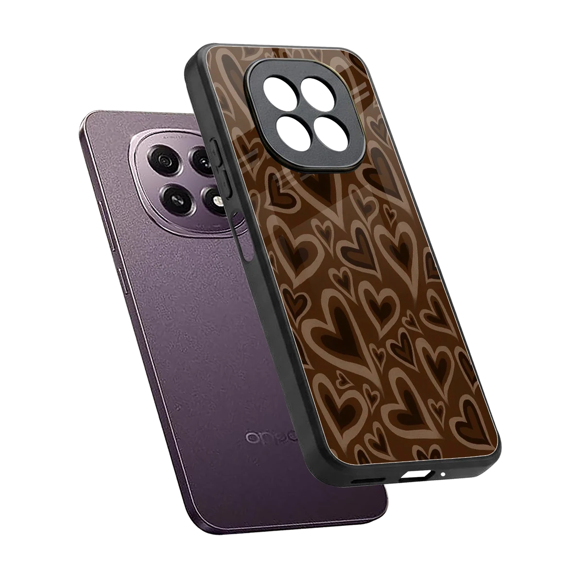 Toasty Brown Hearts sleek oppo f29 5g cover with tempered glass back and TPU edges