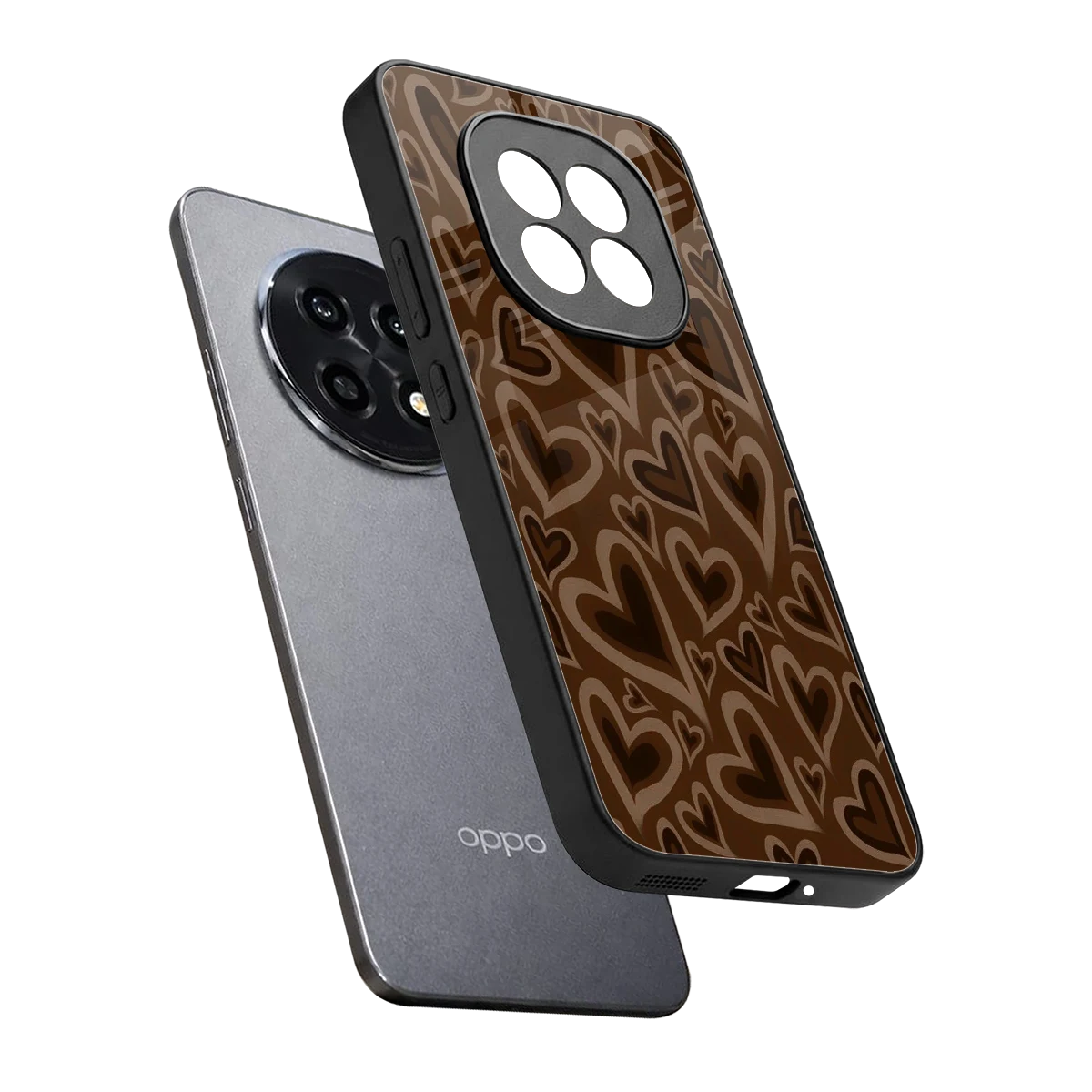Toasty Brown Hearts sleek oppo f29 pro 5g cover with tempered glass back and TPU edges