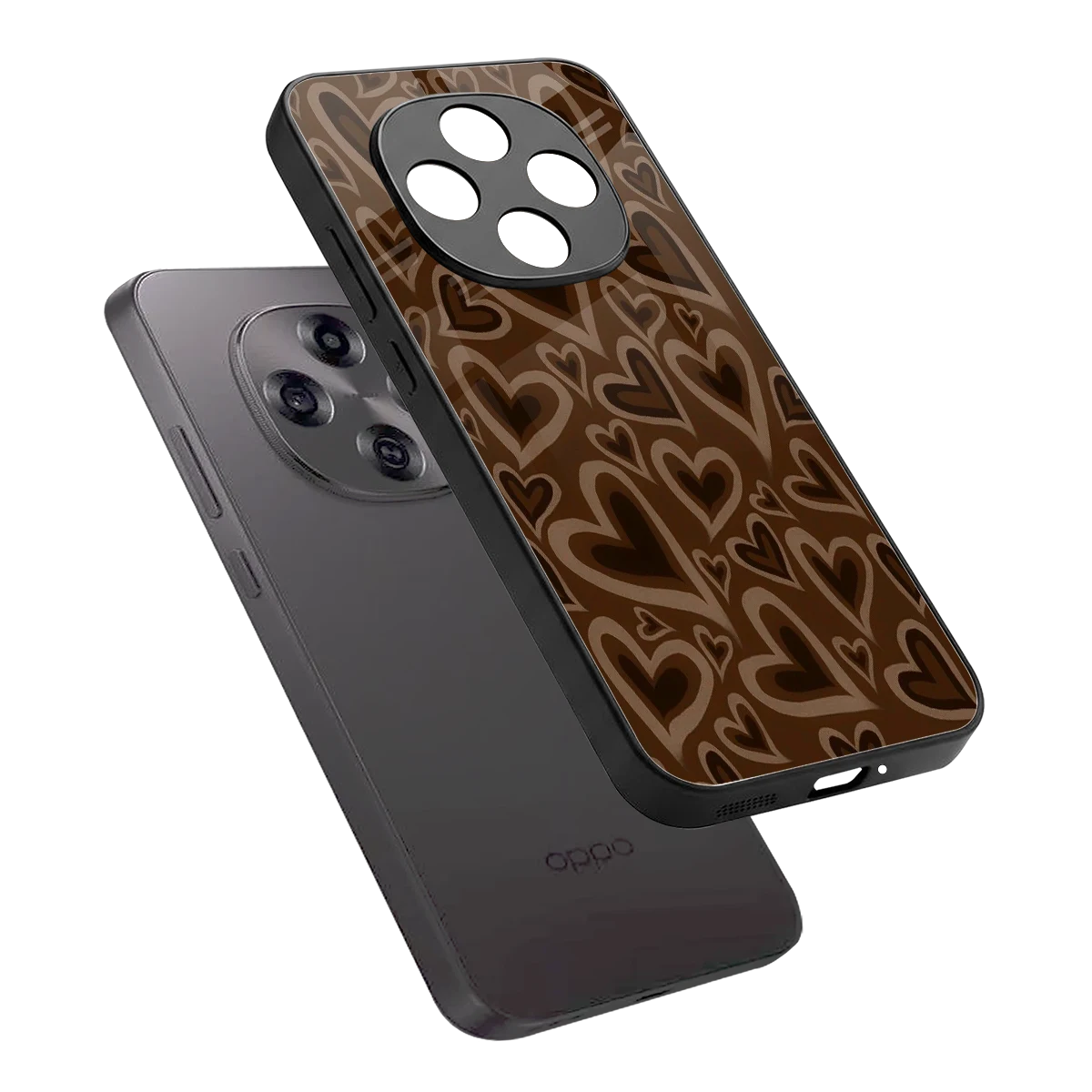 Toasty Brown Hearts sleek oppo f31 pro 5g cover with tempered glass back and TPU edges