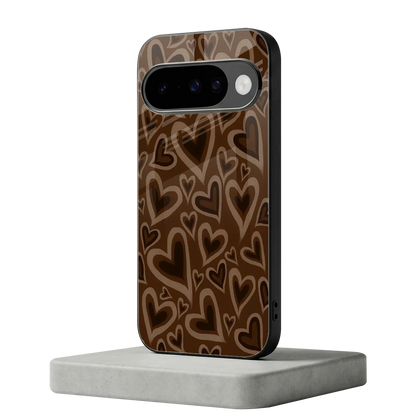 Toasty Brown Hearts google pixel 10 mobile cover | shockproof glass phone case