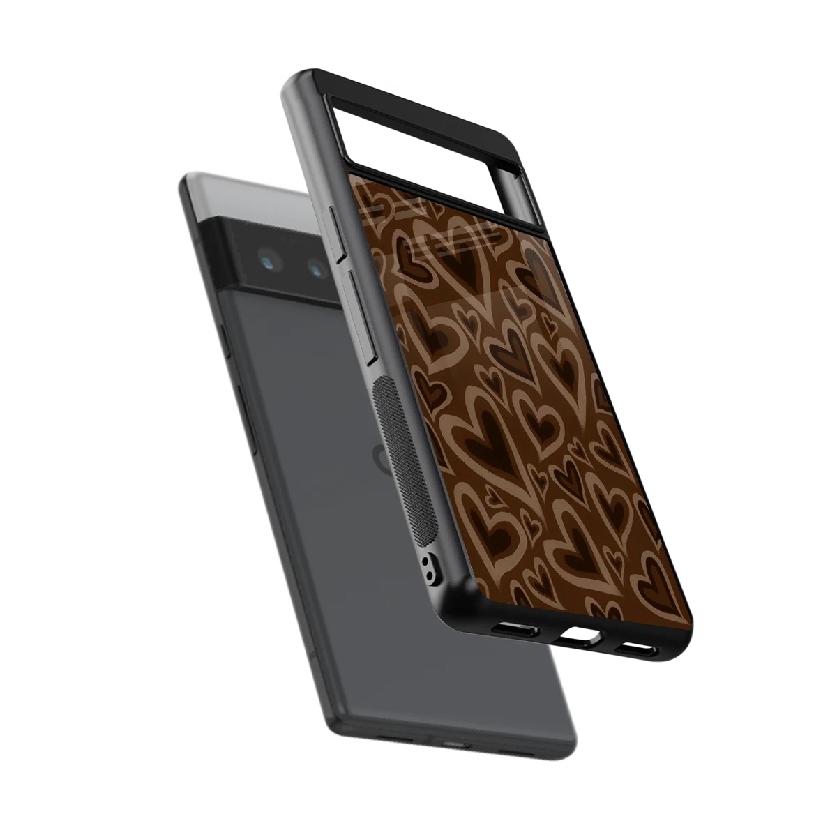 Toasty Brown Hearts sleek google pixel 6 pro cover with tempered glass back and TPU edges