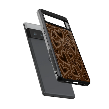 Toasty Brown Hearts sleek google pixel 6 pro cover with tempered glass back and TPU edges