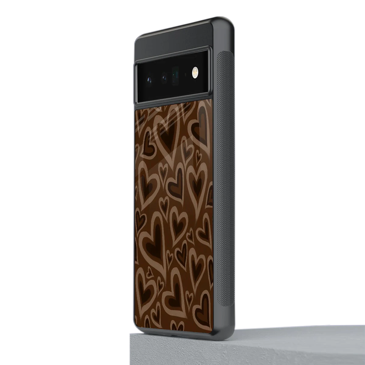 Toasty Brown Hearts stylish phone case for google pixel 6 pro | glossy glass and slim fit
