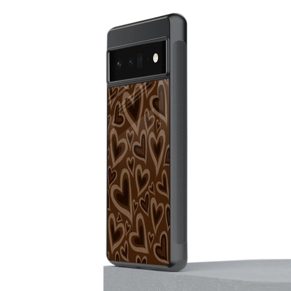 Toasty Brown Hearts stylish phone case for google pixel 6 pro | glossy glass and slim fit