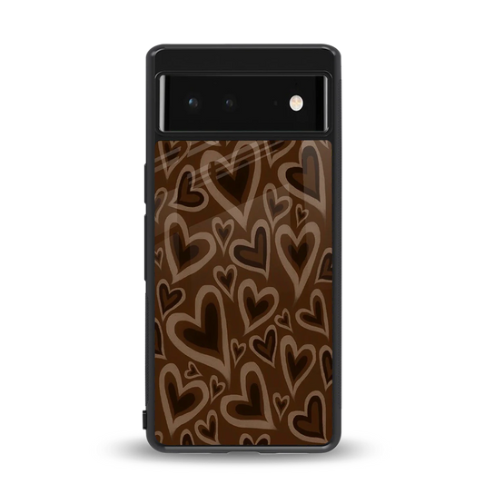 Toasty Brown Hearts back phone cover | glass case for google pixel 6a