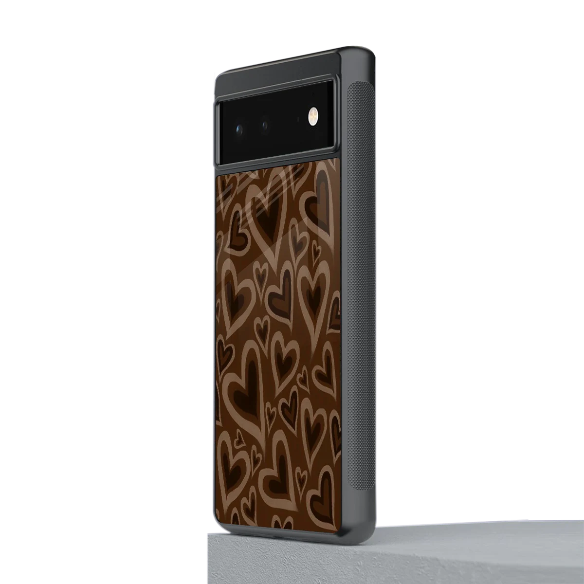 Toasty Brown Hearts stylish phone case for google pixel 6a | glossy glass and slim fit