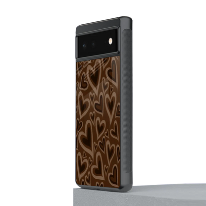 Toasty Brown Hearts stylish phone case for google pixel 6a | glossy glass and slim fit