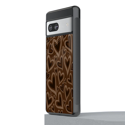 Toasty Brown Hearts stylish phone case for google pixel 7a | glossy glass and slim fit