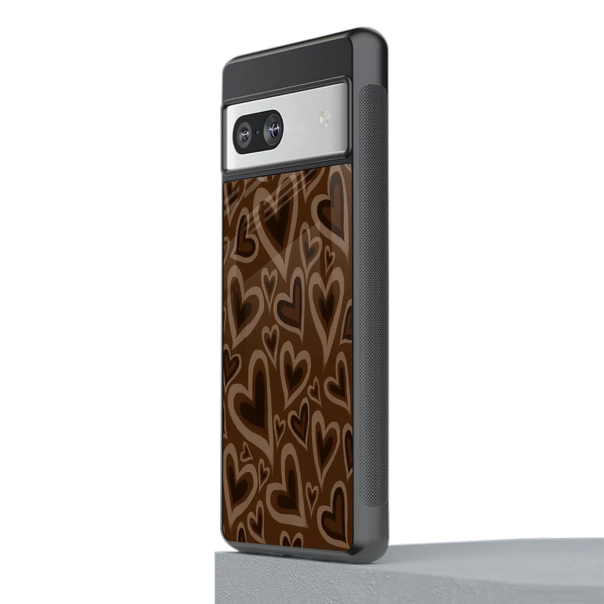 Toasty Brown Hearts stylish phone case for google pixel 7 | glossy glass and slim fit