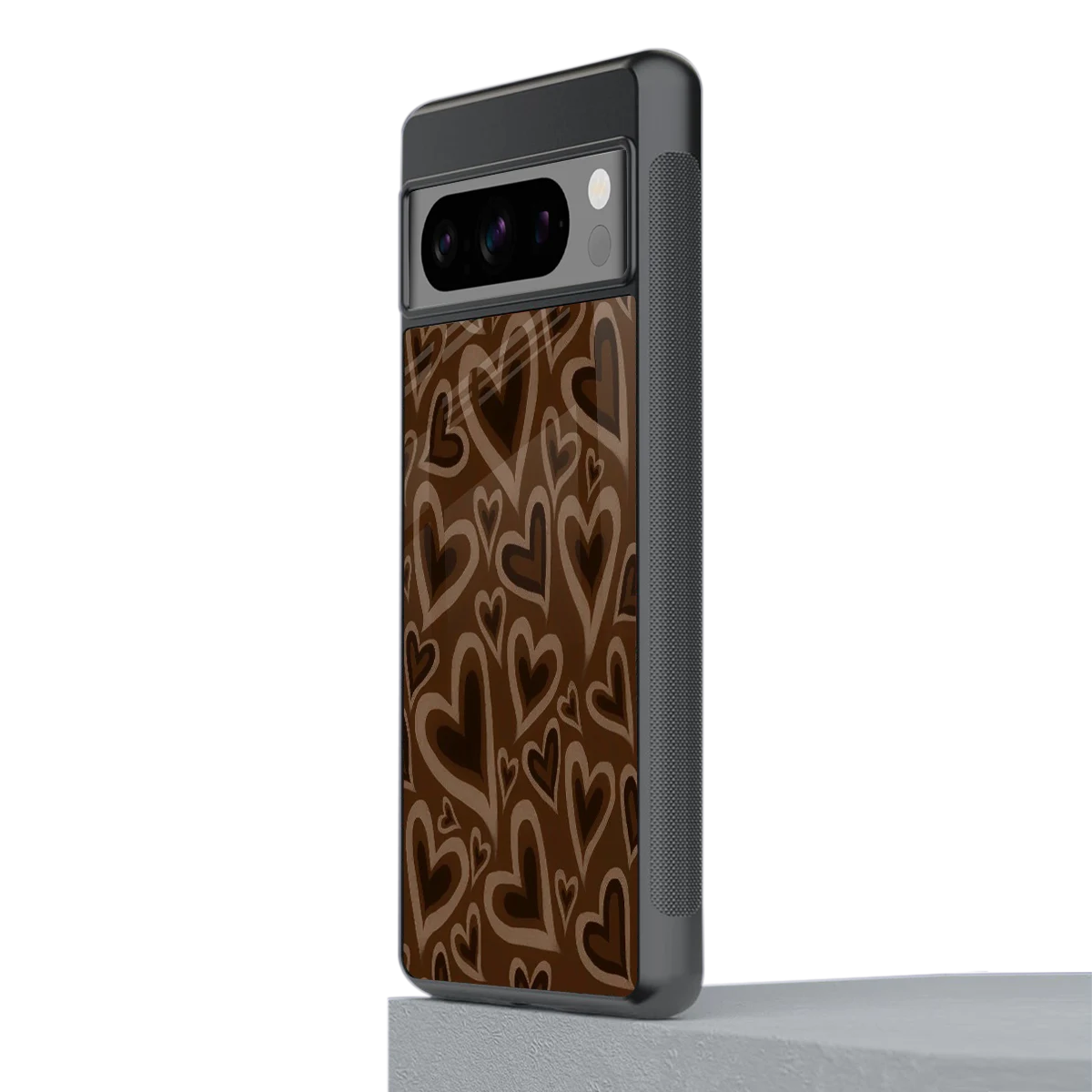 Toasty Brown Hearts stylish phone case for google pixel 8 pro | glossy glass and slim fit