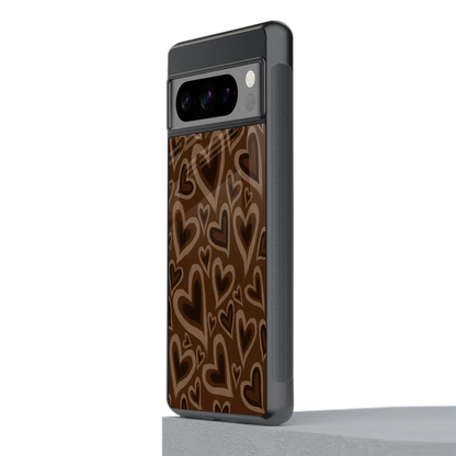 Toasty Brown Hearts stylish phone case for google pixel 8 pro | glossy glass and slim fit