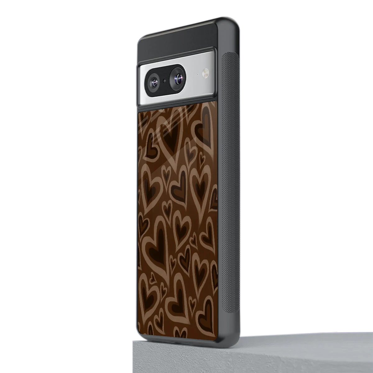 Toasty Brown Hearts stylish phone case for google pixel 8 | glossy glass and slim fit