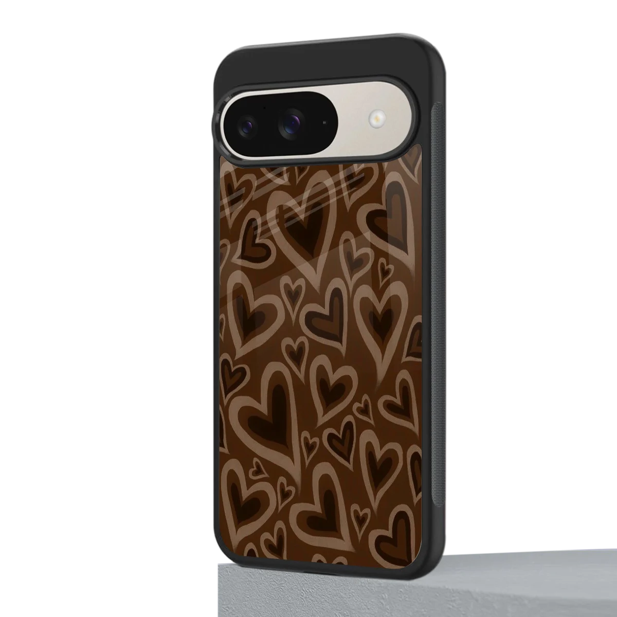 Toasty Brown Hearts google pixel 9 mobile cover | shockproof glass phone case