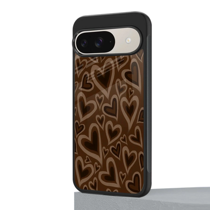 Toasty Brown Hearts google pixel 9 mobile cover | shockproof glass phone case