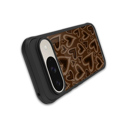 Toasty Brown Hearts stylish phone case for google pixel 9 | glossy glass and slim fit